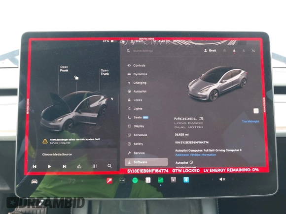 2022 Tesla Model 3 Long Range with VIN 5YJ3E1EB9NF164774, listed as a IAAI auction lot 41915755 with 39,625 mi miles and . Bid and sale history available at DreamBid. Image 7.