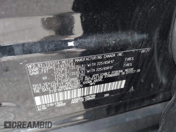2021 Toyota RAV4 LE z VIN 2T3F1RFV8MW228120, wystawiony jako IAAI lot #42626299 z przebiegiem 72 786 mil mil oraz . Historia ofert i sprzedaży dostępna na DreamBid. Obrazek 9.