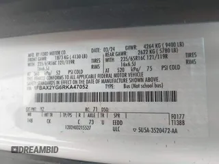 2024 Ford Transit Passenger XL with VIN 1FBAX2YG6RKA47052, listed as a IAAI auction lot 42500436 with 40,965 mi miles and . Bid and sale history available at DreamBid. Image 9.