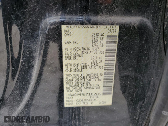 2015 Nissan Frontier S with VIN 1N6AD0EV8FN710205, listed as a Copart auction lot 51866425 with 166,394 mi miles and Clean title. Bid and sale history available at DreamBid. Image 12.
