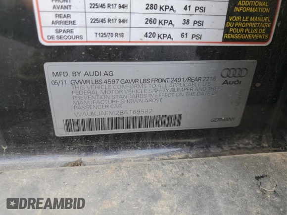 2011 Audi A3 Premium Plus with VIN WAUKJAFM2BA169582, listed as a Copart auction lot 51360255 with 114,443 mi miles and Salvage title. Bid and sale history available at DreamBid. Image 16.