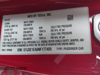 2022 Tesla Model 3 with VIN 5YJ3E1EA8NF177409, listed as a IAAI auction lot 41740718 with 25,557 mi miles. Bid and sale history available at carsss.com. Image 9.