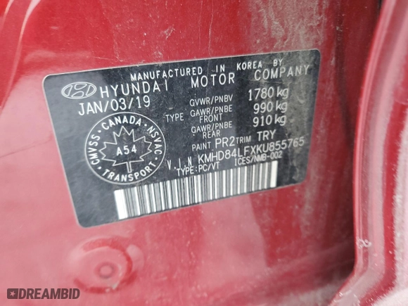 2019 Hyundai Elantra Preferred with VIN KMHD84LFXKU855765, listed as a Copart auction lot 89082545 with 123,789 mi miles and Salvage Title. Bid and sale history available at carsss.com. Image 13.