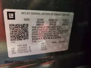 2020 Chevrolet Equinox LT z VIN 2GNAXJEV4L6232291, wystawiony jako IAAI lot #42409008 z przebiegiem 31 096 mil mil oraz . Historia ofert i sprzedaży dostępna na DreamBid. Obrazek 1.