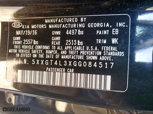 2016 Kia Optima LX with VIN 5XXGT4L3XGG084517, listed as a Copart auction lot 52436005 with 96,395 mi miles and Salvage Title. Bid and sale history available at carsss.com. Image 15.