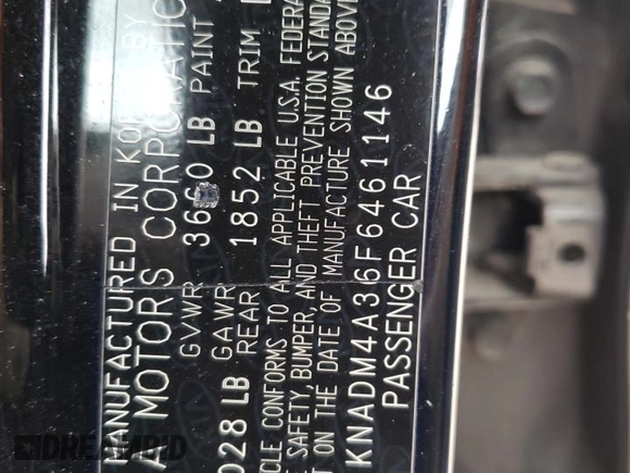 2015 Kia Rio LX with VIN KNADM4A36F6461146, listed as a Copart auction lot 54969204 with 74,501 mi miles and Salvage Title. Bid and sale history available at carsss.com. Image 14.
