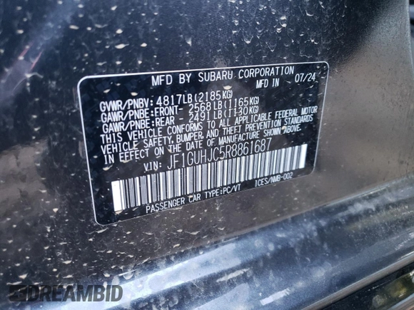 2024 Subaru Impreza RS with VIN JF1GUHJC5R8861687, listed as a Copart auction lot 74443514 with 0 mi miles and Salvage Title. Bid and sale history available at carsss.com. Image 13.