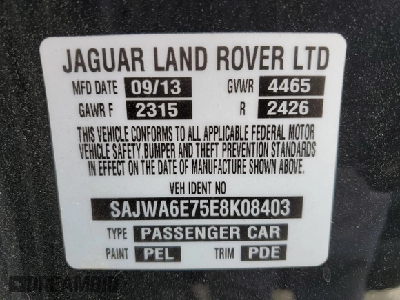 2014 Jaguar F-Type V6 with VIN SAJWA6E75E8K08403, listed as a Copart auction lot 42255455 with 45,292 mi miles and Salvage Title. Bid and sale history available at DreamBid. Image 12.