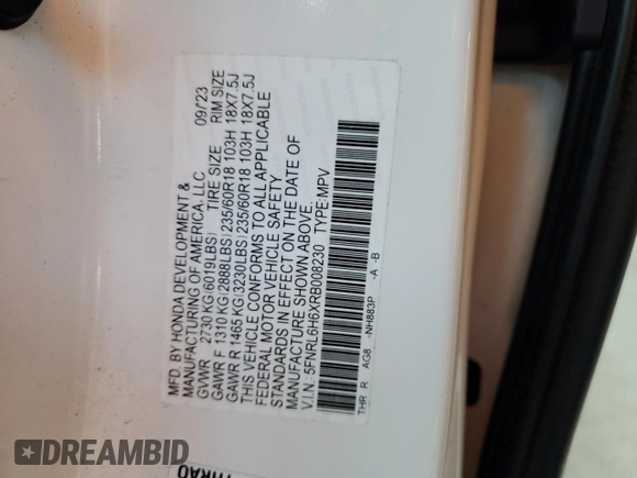 2024 Honda Odyssey EX-L with VIN 5FNRL6H6XRB008230, listed as a Copart auction lot 51418395 with 11,879 mi miles and Salvage Title. Bid and sale history available at DreamBid. Image 13.