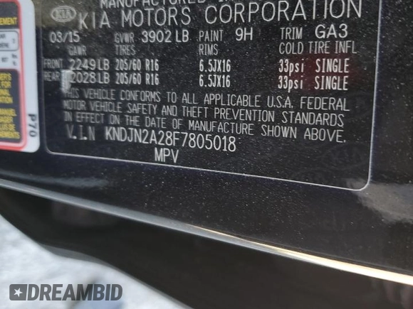 2015 Kia Soul with VIN KNDJN2A28F7805018, listed as a Copart auction lot 54275135 with 65,978 mi miles and Salvage Title. Bid and sale history available at DreamBid. Image 12.