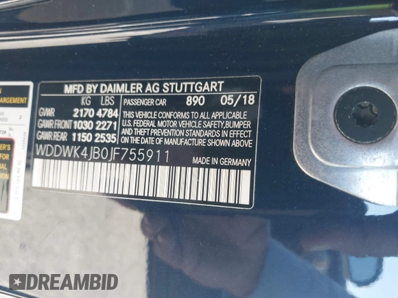 2018 Mercedes-Benz C 300 with VIN WDDWK4JB0JF755911, listed as a IAAI auction lot 40919727 with 54,376 mi miles and . Bid and sale history available at DreamBid. Image 9.