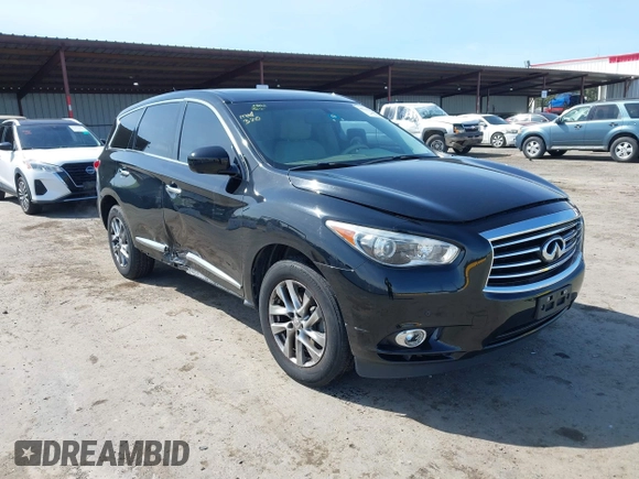 2013 Infiniti JX35 with VIN 5N1AL0MN5DC324112, listed as a IAAI auction lot 41794165 with 129,324 mi miles. Bid and sale history available at carsss.com. Image 1.