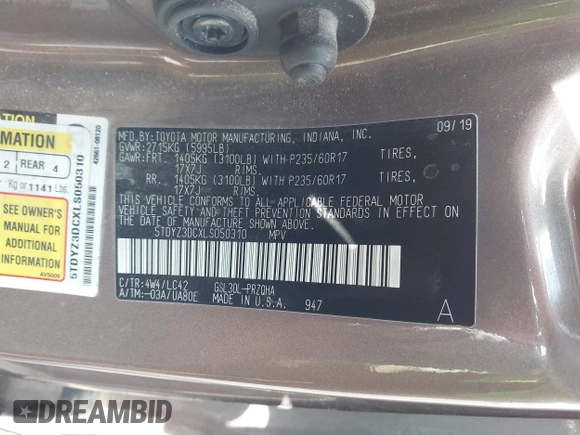 2020 Toyota Sienna XLE Auto Access Seat with VIN 5TDYZ3DCXLS050310, listed as a IAAI auction lot 41469930 with 77,370 mi miles and . Bid and sale history available at DreamBid. Image 9.