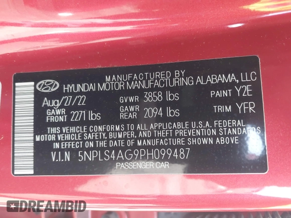 2023 Hyundai Elantra SEL with VIN 5NPLS4AG9PH099487, listed as a IAAI auction lot 41654706 with 14,225 mi miles and . Bid and sale history available at DreamBid. Image 9.