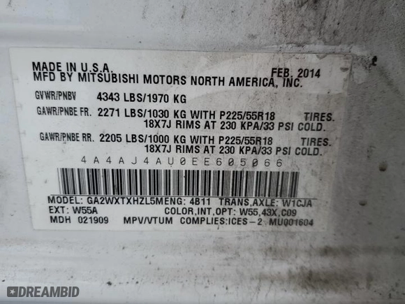 2014 Mitsubishi RVR GT with VIN 4A4AJ4AU0EE605066, listed as a Copart auction lot 77062664 with 258,726 mi miles and Clean Title. Bid and sale history available at carsss.com. Image 13.