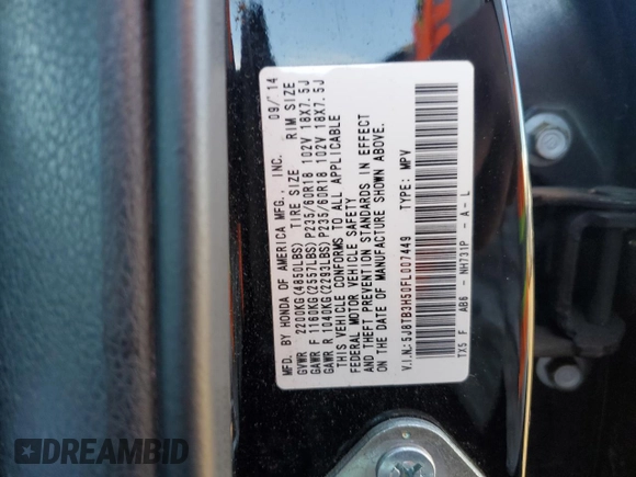 2015 Acura RDX Tech Pkg with VIN 5J8TB3H50FL007449, listed as a Copart auction lot 83007394 with 73,599 mi miles and Salvage Title. Bid and sale history available at carsss.com. Image 15.