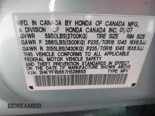 2007 Honda Pilot EX-L with VIN 2HKYF18667H528655, listed as a IAAI auction lot 41902313 with 183,504 mi miles and . Bid and sale history available at DreamBid. Image 9.