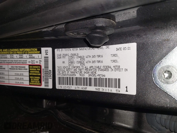 2021 Toyota Tacoma SR z VIN 5TFCZ5AN1MX268854, wystawiony jako IAAI lot #41608266 z przebiegiem 45 823 mil mil oraz . Historia ofert i sprzedaży dostępna na DreamBid. Obrazek 9.