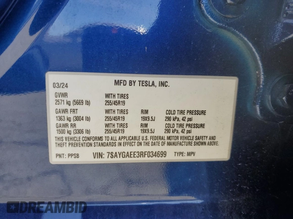 2024 Tesla Model Y Long Range z VIN 7SAYGAEE3RF034699, wystawiony jako Copart lot #54523815 z przebiegiem 9 764 mil mil oraz Szkoda całkowita • Salvage title. Historia ofert i sprzedaży dostępna na DreamBid. Obrazek 13.