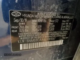 2020 Hyundai Santa Fe SEL with VIN 5NMS3CAA6LH181067, listed as a Copart auction lot 42020445 with 87,418 mi miles and Salvage Title. Bid and sale history available at carsss.com. Image 12.