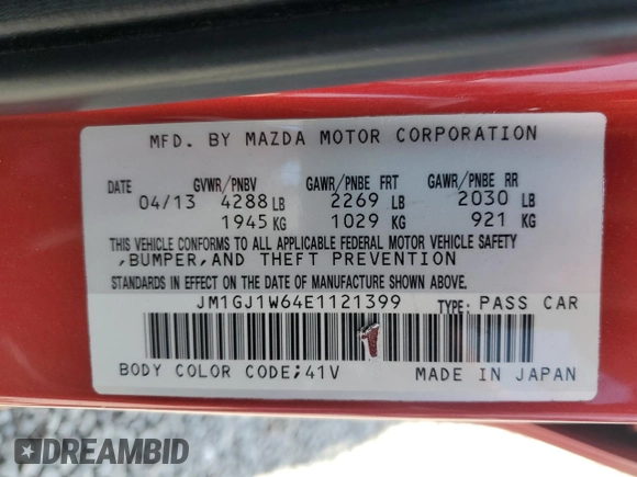 2014 Mazda 6 i Grand Touring с VIN JM1GJ1W64E1121399, выставлен на аукционе Copart как лот 57513405 с пробегом 161 286 миль миль и Списание • Salvage title. История ставок и продаж доступна на DreamBid. Изображение 12.