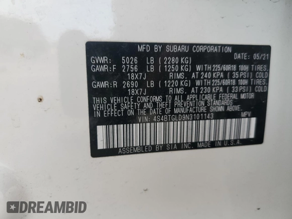 2022 Subaru Outback Onyx XT with VIN 4S4BTGLD9N3101143, listed as a Copart auction lot 52524665 with 46,545 mi miles and Salvage title. Bid and sale history available at DreamBid. Image 15.