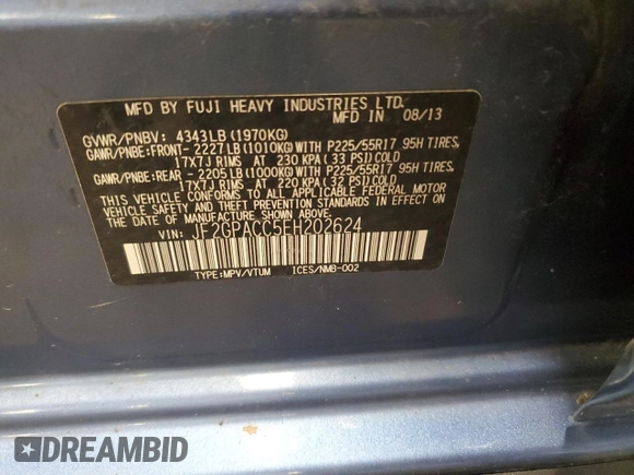 2014 Subaru Crosstrek Premium с VIN JF2GPACC5EH202624, выставлен на аукционе Copart как лот 59206315 с пробегом 305 948 миль миль и Списание • Salvage title. История ставок и продаж доступна на DreamBid. Изображение 12.