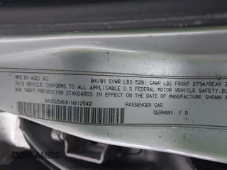 2001 Audi S8 z VIN WAUGU54D81N012542, wystawiony jako IAAI lot #41120533 z przebiegiem 216 617 mil mil oraz . Historia ofert i sprzedaży dostępna na DreamBid. Obrazek 9.