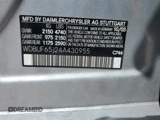 2004 Mercedes-Benz E 320 with VIN WDBUF65J24A430955, listed as a Copart auction lot 52821835 with 174,254 mi miles and Salvage Title. Bid and sale history available at carsss.com. Image 12.
