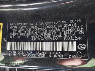 2016 Lexus ES 330 with VIN JTHBK1GGXG2221436, listed as a IAAI auction lot 41784704 with 139,948 mi miles and . Bid and sale history available at DreamBid. Image 9.
