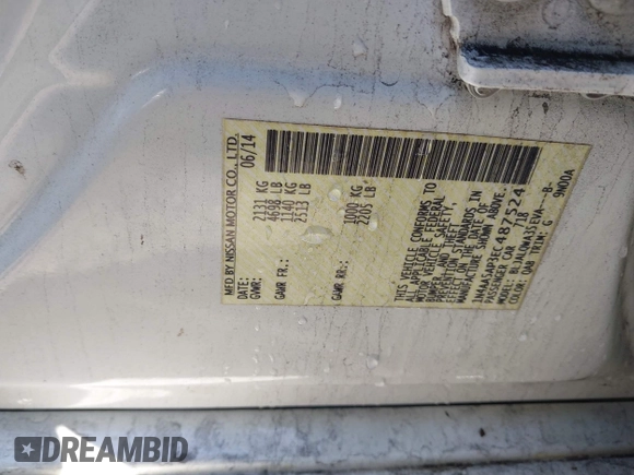2014 Nissan Maxima S with VIN 1N4AA5AP3EC487524, listed as a IAAI auction lot 42069040 with 178,024 mi miles and . Bid and sale history available at DreamBid. Image 8.