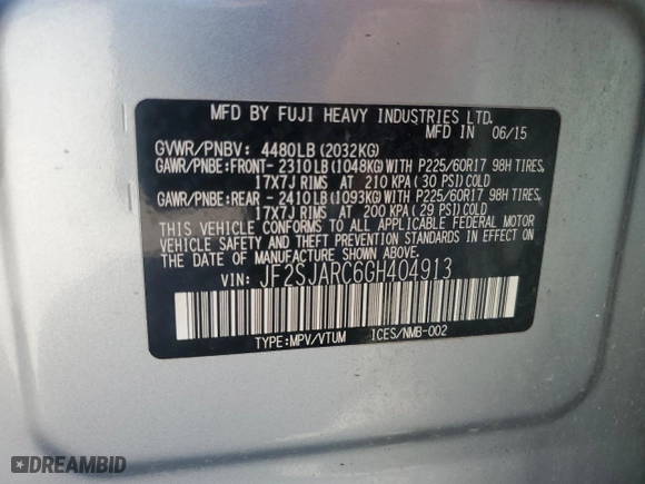 2016 Subaru Forester 2.5i Limited with VIN JF2SJARC6GH404913, listed as a Copart auction lot 52965995 with 203,704 mi miles and Salvage Title. Bid and sale history available at carsss.com. Image 13.
