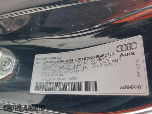 2012 Audi A5 Premium Plus z VIN WAULFAFR0CA014435, wystawiony jako IAAI lot #42289236 z przebiegiem 174 950 mil mil oraz . Historia ofert i sprzedaży dostępna na DreamBid. Obrazek 9.