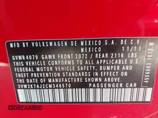 2012 Volkswagen Jetta S с VIN 3VW2K7AJ2CM346570, выставлен на аукционе IAAI как лот 42265230 с пробегом 171 919 миль миль и . История ставок и продаж доступна на DreamBid. Изображение 9.