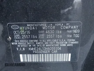 2017 Hyundai Sonata SE with VIN KMHE24L13HA055104, listed as a IAAI auction lot 41901568 with 100,456 mi miles and . Bid and sale history available at DreamBid. Image 9.