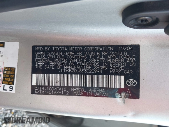 2005 Toyota Prius with VIN JTDKB20U853025994, listed as a IAAI auction lot 41935239 with 175,281 mi miles and . Bid and sale history available at DreamBid. Image 9.