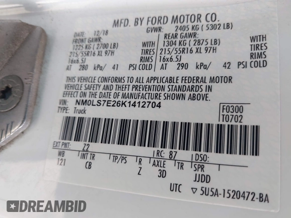 2019 Ford Transit Connect XL with VIN NM0LS7E26K1412704, listed as a IAAI auction lot 42594116 with 173,406 mi miles and . Bid and sale history available at DreamBid. Image 9.