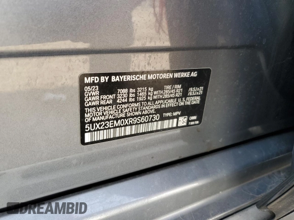 2024 BMW X7 xDrive40i z VIN 5UX23EM0XR9S60730, wystawiony jako Copart lot #49636395 z przebiegiem Nie podano mil oraz Szkoda całkowita • Salvage title. Historia ofert i sprzedaży dostępna na DreamBid. Obrazek 15.