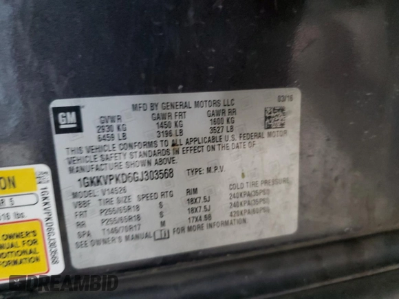2016 GMC Acadia SLE with VIN 1GKKVPKD6GJ303568, listed as a Copart auction lot 85309924 with 118,319 mi miles and Salvage Title. Bid and sale history available at carsss.com. Image 15.