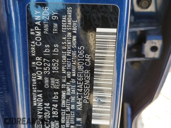 2015 Hyundai Accent GLS with VIN KMHCT4AE6FU801065, listed as a Copart auction lot 66916013 with 88,798 mi miles. Bid and sale history available at carsss.com. Image 14.