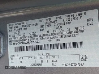 2021 Ford Escape SEL with VIN 1FMCU0H6XMUB20523, listed as a IAAI auction lot 42446320 with 37,681 mi miles and . Bid and sale history available at DreamBid. Image 9.