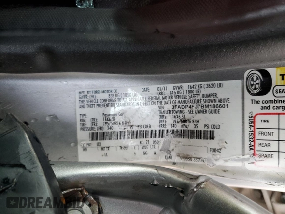 2011 Ford Fiesta SES with VIN 3FADP4FJ7BM186601, listed as a Copart auction lot 51461585 with 140,044 mi miles and Salvage Title. Bid and sale history available at carsss.com. Image 13.