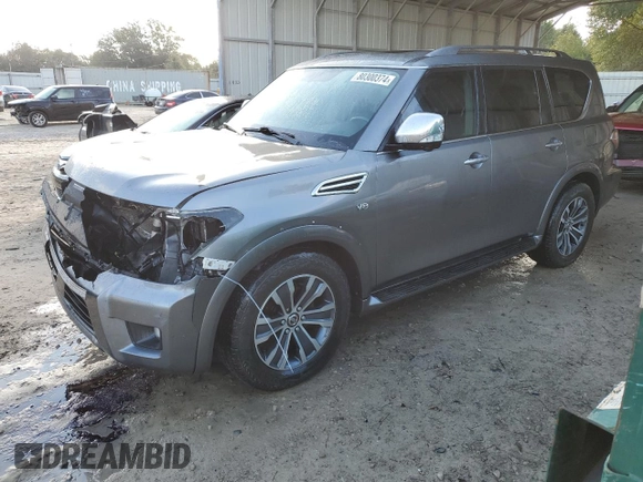 2019 Nissan Armada SV with VIN JN8AY2NC1K9584231, listed as a Copart auction lot 80300374 with 91,669 mi miles and Salvage Title. Bid and sale history available at carsss.com. Image 1.