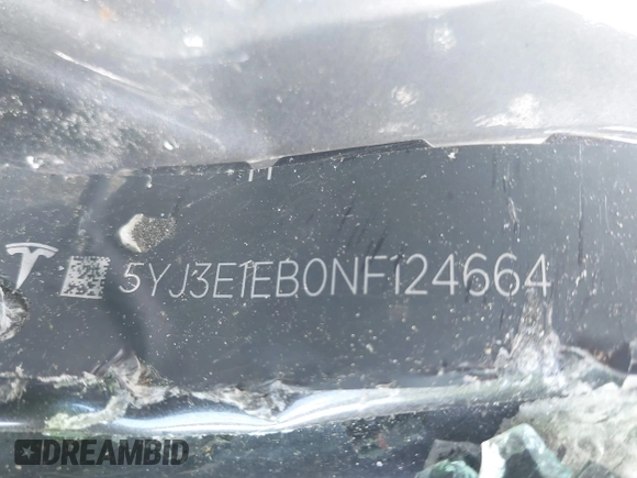 2022 Tesla Model 3 Long Range z VIN 5YJ3E1EB0NF124664, wystawiony jako IAAI lot #34246337 z przebiegiem Nie podano mil oraz . Historia ofert i sprzedaży dostępna na DreamBid. Obrazek 9.