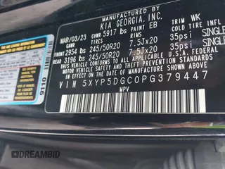 2023 Kia Telluride SX Prestige with VIN 5XYP5DGC0PG379447, listed as a IAAI auction lot 41716826 with 45,269 mi miles and . Bid and sale history available at DreamBid. Image 9.