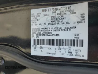 2010 Ford Explorer XLT with VIN 1FMEU7DE0AUA15855, listed as a Copart auction lot 63564325 with 136,144 mi miles and Salvage title. Bid and sale history available at DreamBid. Image 13.