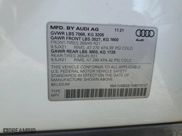 2022 Audi e-tron Chronos with VIN WA1VABGE1NB015127, listed as a Copart auction lot 59771023 with 12,716 mi miles. Bid and sale history available at carsss.com. Image 15.