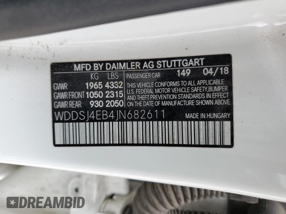 2018 Mercedes-Benz CLA 250 with VIN WDDSJ4EB4JN682611, listed as a Copart auction lot 47801354 with 38,264 mi miles and . Bid and sale history available at DreamBid. Image 13.