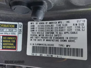 2013 Honda CR-V EX with VIN 5J6RM4H53DL085093, listed as a IAAI auction lot 41052209 with 108,813 mi miles. Bid and sale history available at carsss.com. Image 9.