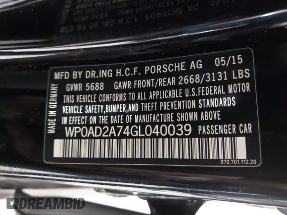 2016 Porsche Panamera S E-Hybrid z VIN WP0AD2A74GL040039, wystawiony jako IAAI lot #42411042 z przebiegiem 60 616 mil mil oraz . Historia ofert i sprzedaży dostępna na DreamBid. Obrazek 9.